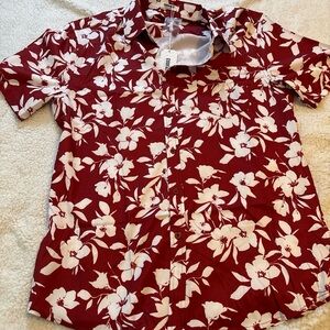 Floral Red and White Casual Button Down Shirt